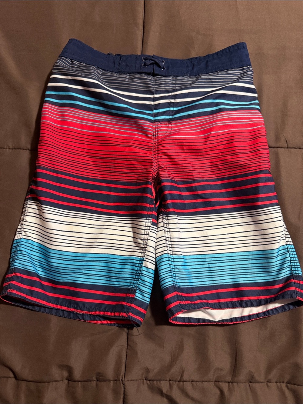 Boy’s Striped Red, Blue & White Swim Board Shorts